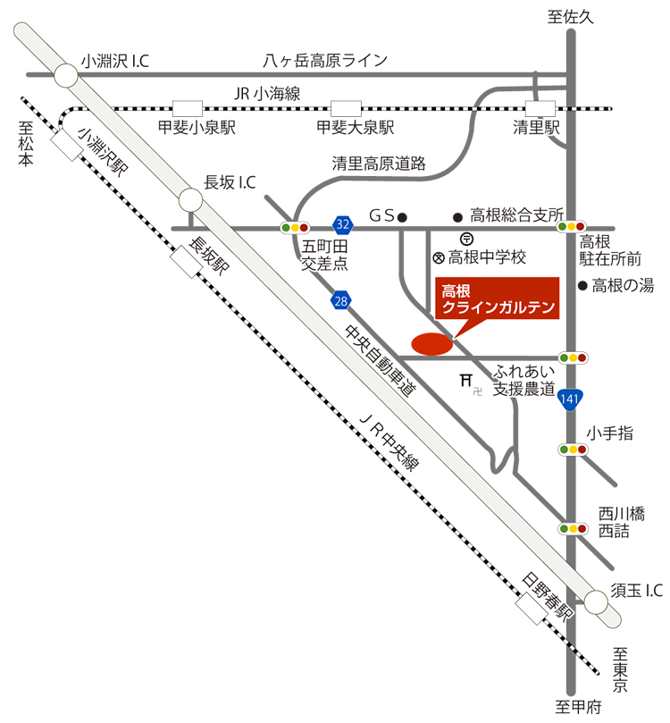 高根クラインガルテンのアクセスマップ